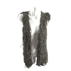 PP LA Clothing Flounder Fringe Vest Dark Olive Knit Crochet Boho Size Small